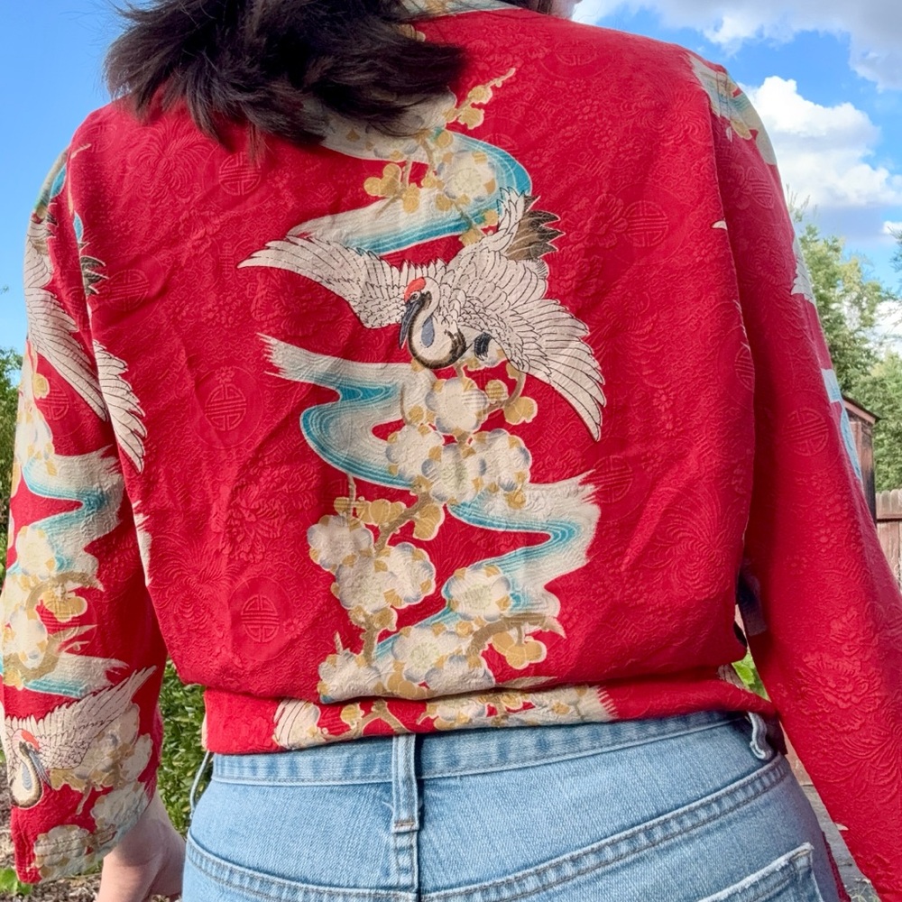 Elegant Red Crane Pattern Jacket